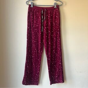 Nautica Women’s Pajama Pants Small S Burgundy Velour Star Print Lounge Sleepwear